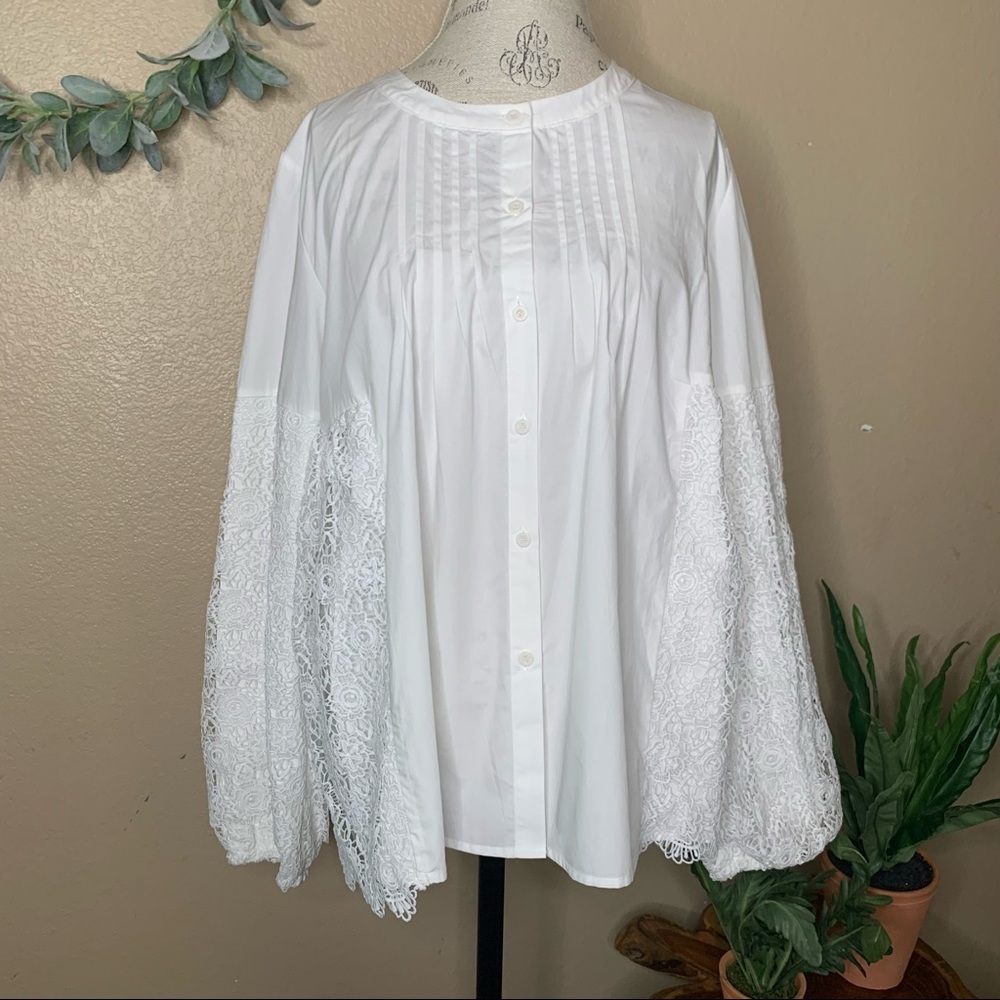Anthropologie Eri + Ali Abigail ~ White Lace Eyelet Boho Blouse Large